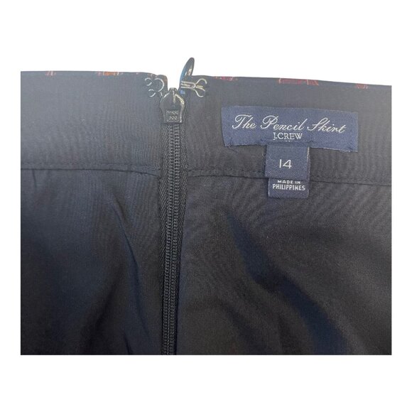 J Crew The Pencil Skirt Women Black Medallion Paisley Print SZ 14-Lined-Business - Picture 4 of 9